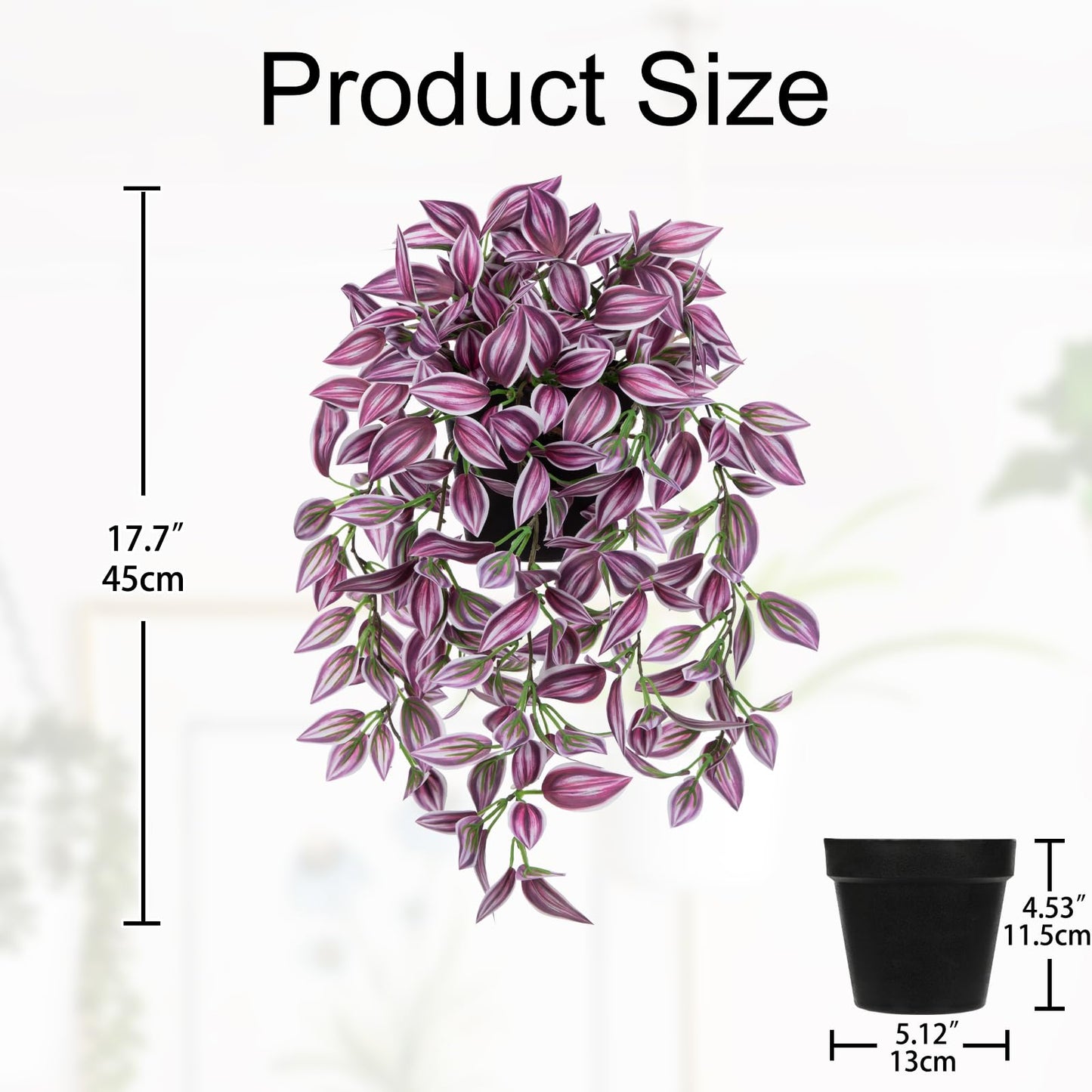 Briful Fake Hanging Plants 17.7" Faux Watermelon Peperomia Silk Plants with Black Pot Artificial Hanging Greenery for Home Garden Balcony Front Porch Outdoor Decor