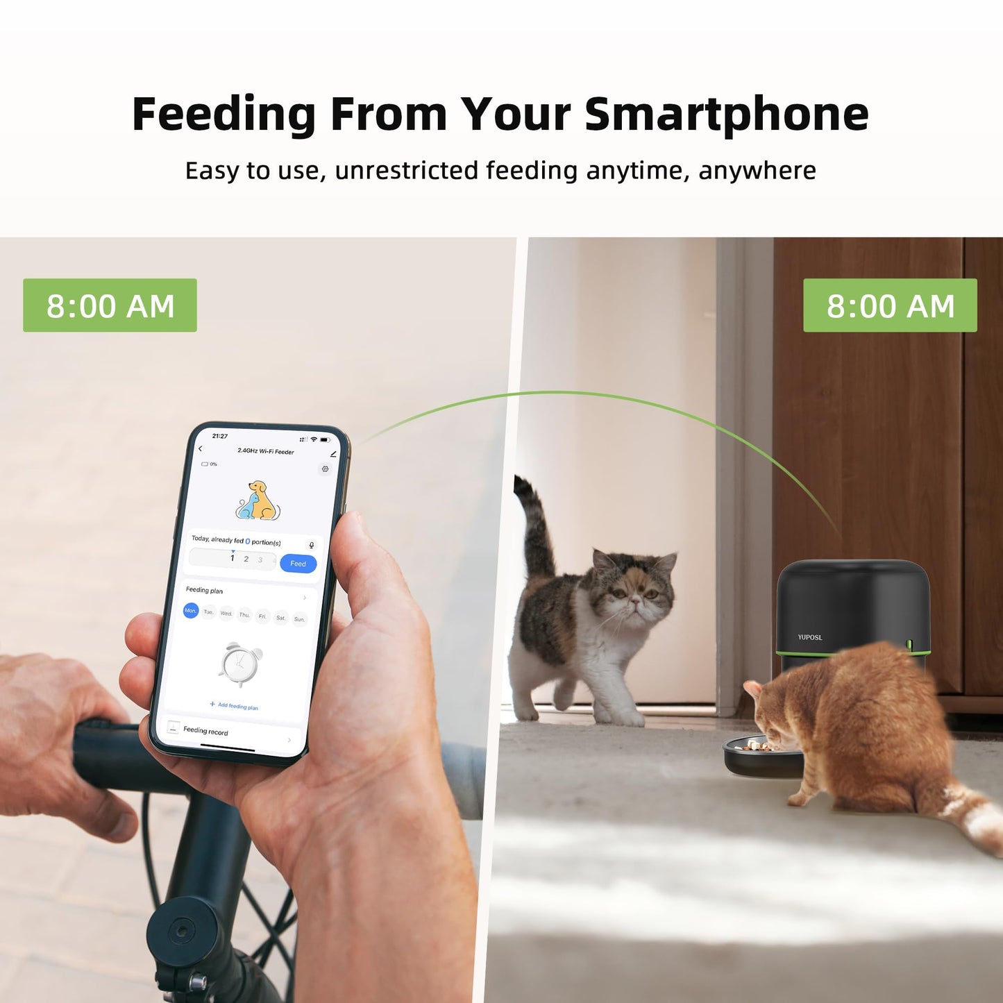 Automatic Cat Feeder, 5G WiFi Cat Food Dispenser with Freshness Preservation, 2L Timed Cat Feeder with APP Remote,15 Meals Per Day, Programmable Portion Size, Auto Pet Feeder Also for Small Dogs