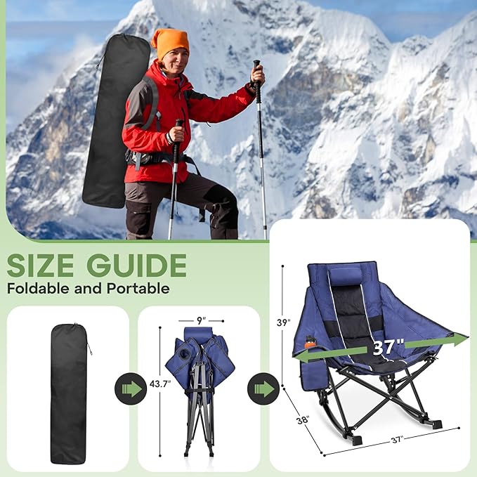 Suteck Oversized Rocking Camping Chair, Thick Padded Folding Rocking Chair