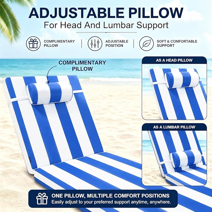 Chaise Lounge Cushion for Outdoor Furniture, Waterproof, Fade-Resistant and