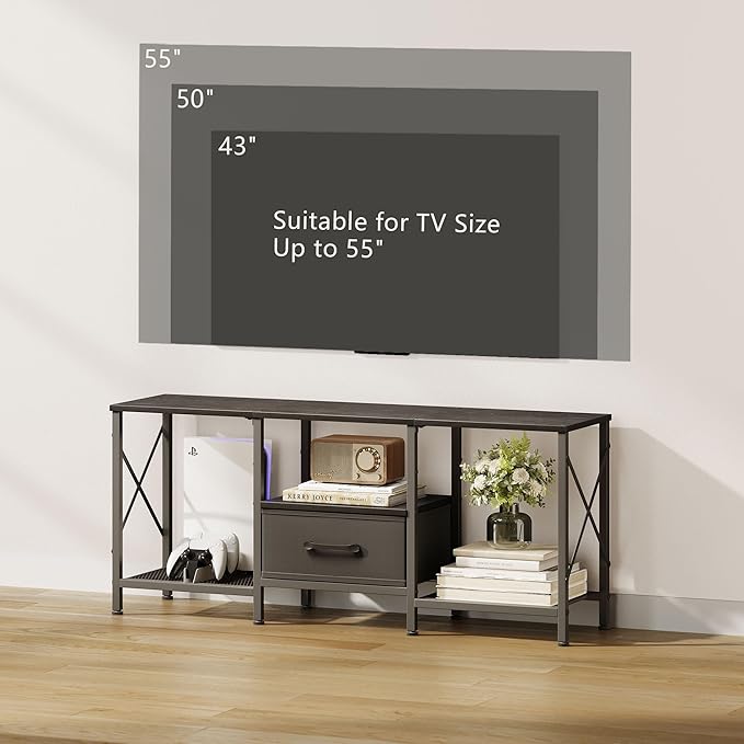 JARHETUN TV Stand with Fabric Drawer, Entertainment Center