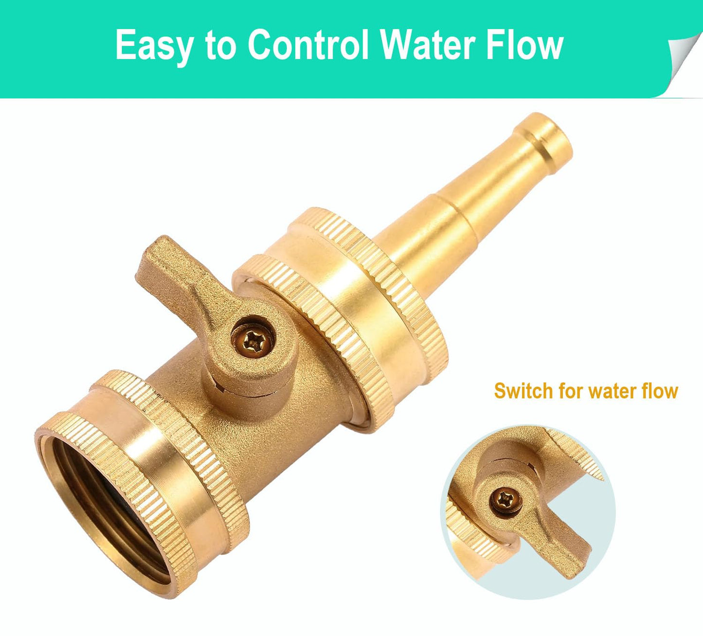 Solid Brass Heavy Duty Adjustable Twist Hose Nozzle,CM CUMIZON Jet Sweeper Nozzle, High Pressure Hose Nozzle with On-Off Valve, Leak-Free Operation 3/4" GHT Connector 3 Pack