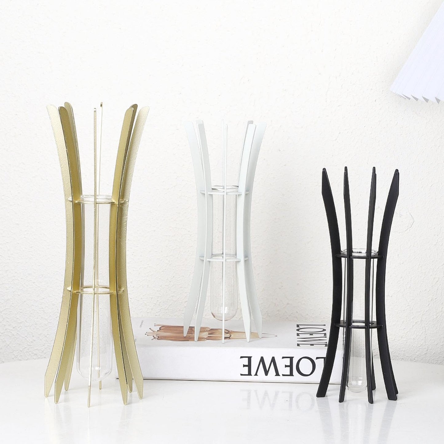 Gcljlmy Hydroponic Plant Glass Tube Flower Vase Desktop Decoration Sturdy Decorative for Plant Propagating Terrariums (Golden 8x8x24cm)