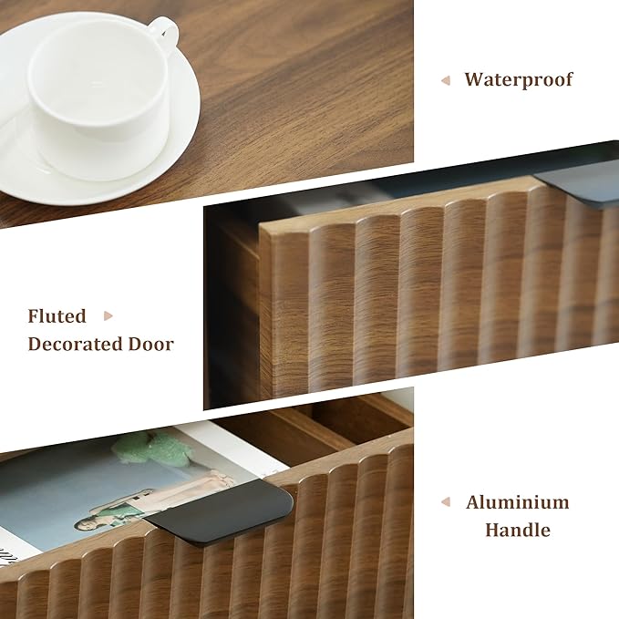 Nasonet Fluted Console Table, Wooden Sofa Table