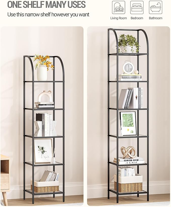 Hzuaneri Bookcase Bookshelf, Tempered Glass Arched Bookshelf