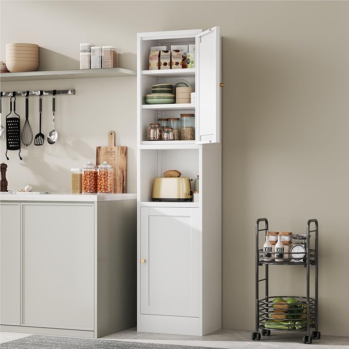 YAUWOH 2-Door Metal Storage Cabinet, Tall Slim Pantry Organizer