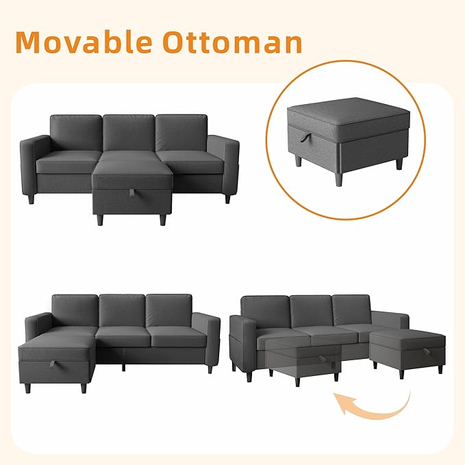 Sectional Sofa Couches for Living Room, Comfy Fabric Convertible Sectionals
