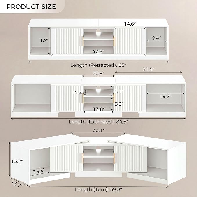 IRONCK TV Stand for 55-80 Inches TVs, Extendable Corner Entertainment Center