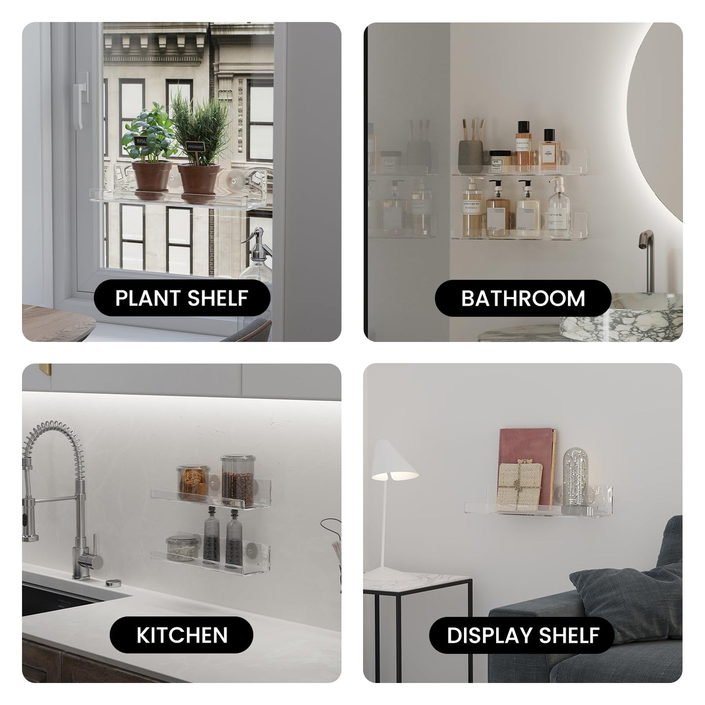 Sumerflos 2 Pack Window Shelves for Plants, Clear Acrylic Suction Cup Shelf, Window Sill Extender Floating Shelves for Indoor Plant, Flowers, Succulents, Seed Starter Pots