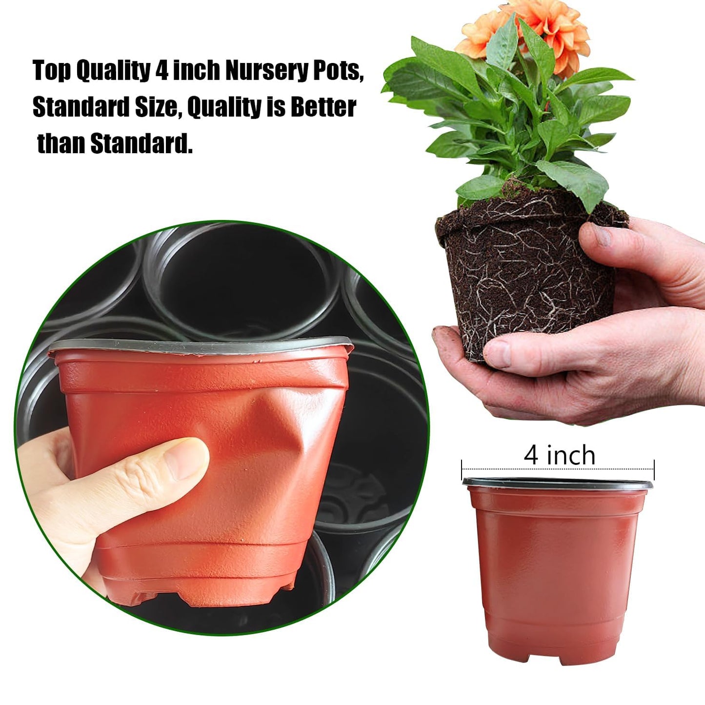 RooTrimmer Plant Nursery Pots with Humidity Domes, 50 Sets 4 Inch Soft Nursery Pots Quality Ones (50 Red Pots + 50 Clear Lids), Quality Seeds Starting with Cover