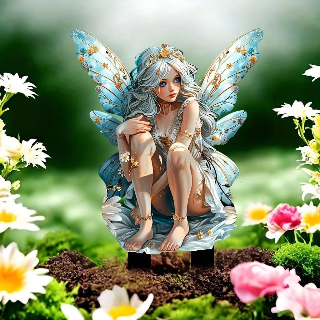 YUEYINGMG Garden Decor, Acrylic 2D Stake, Pot Plants Garden Yard Lawn Outdoor Fairy Statue Ornaments, Fairy Garden Accessories Decoration (Style E)