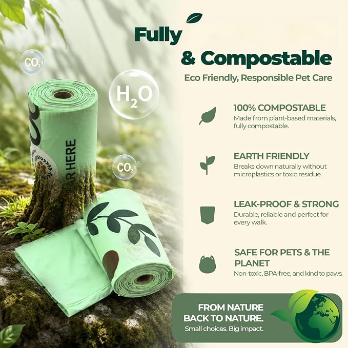 Certified Compostable Dog Poop Waste Bags-ASTM D6400&EN 13432 Compliant-270 Total Count,lavender fragrance Leakproof Dog Refill Rolls,15 Plant Based Compostable Poop Bags Per Roll (18 rolls)