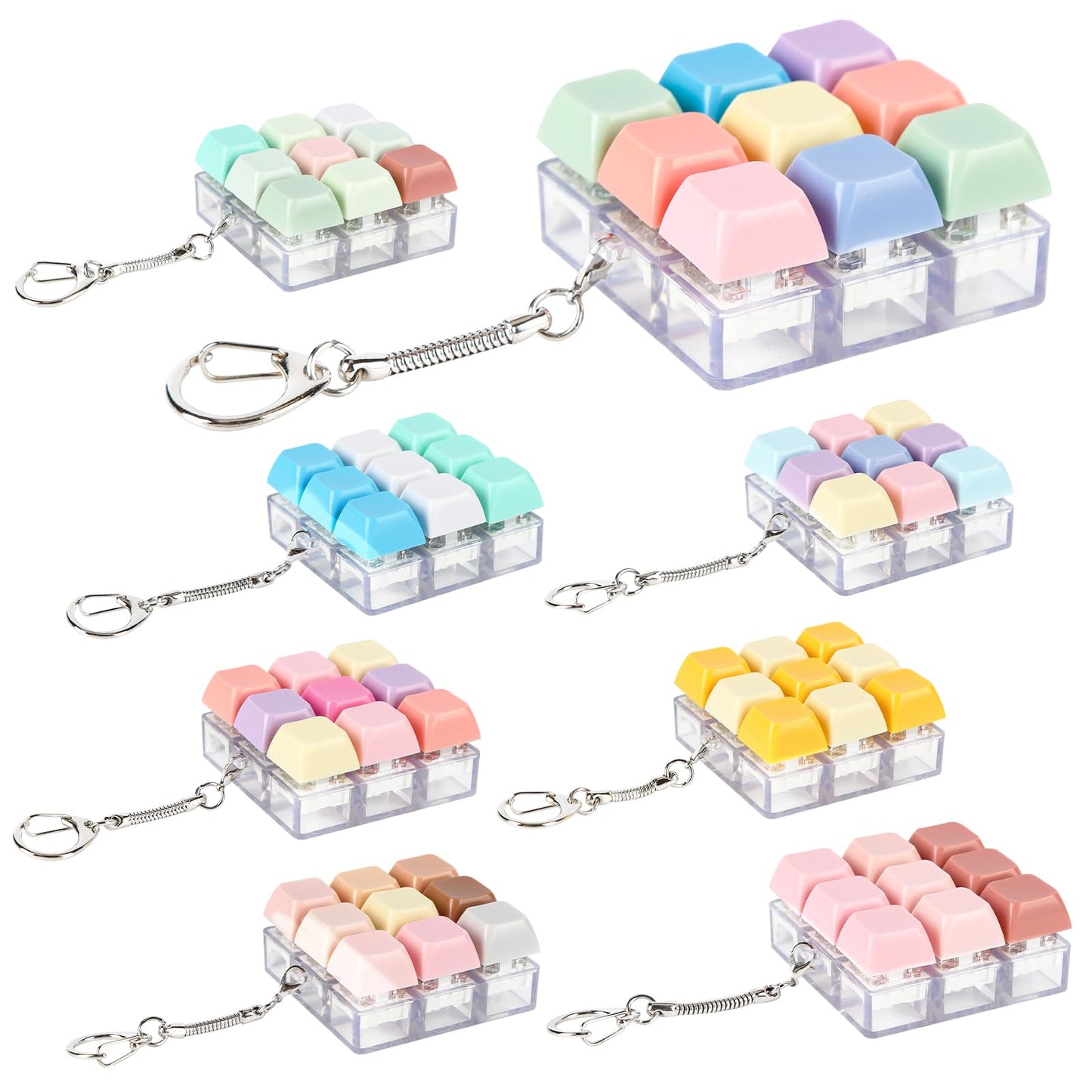 yisncka 8 Pcs Keyboard Fidget Keychain Keycap Stress Relief Fidget Keyboard Clicker for Office Gifts Adults ( 9 keys )