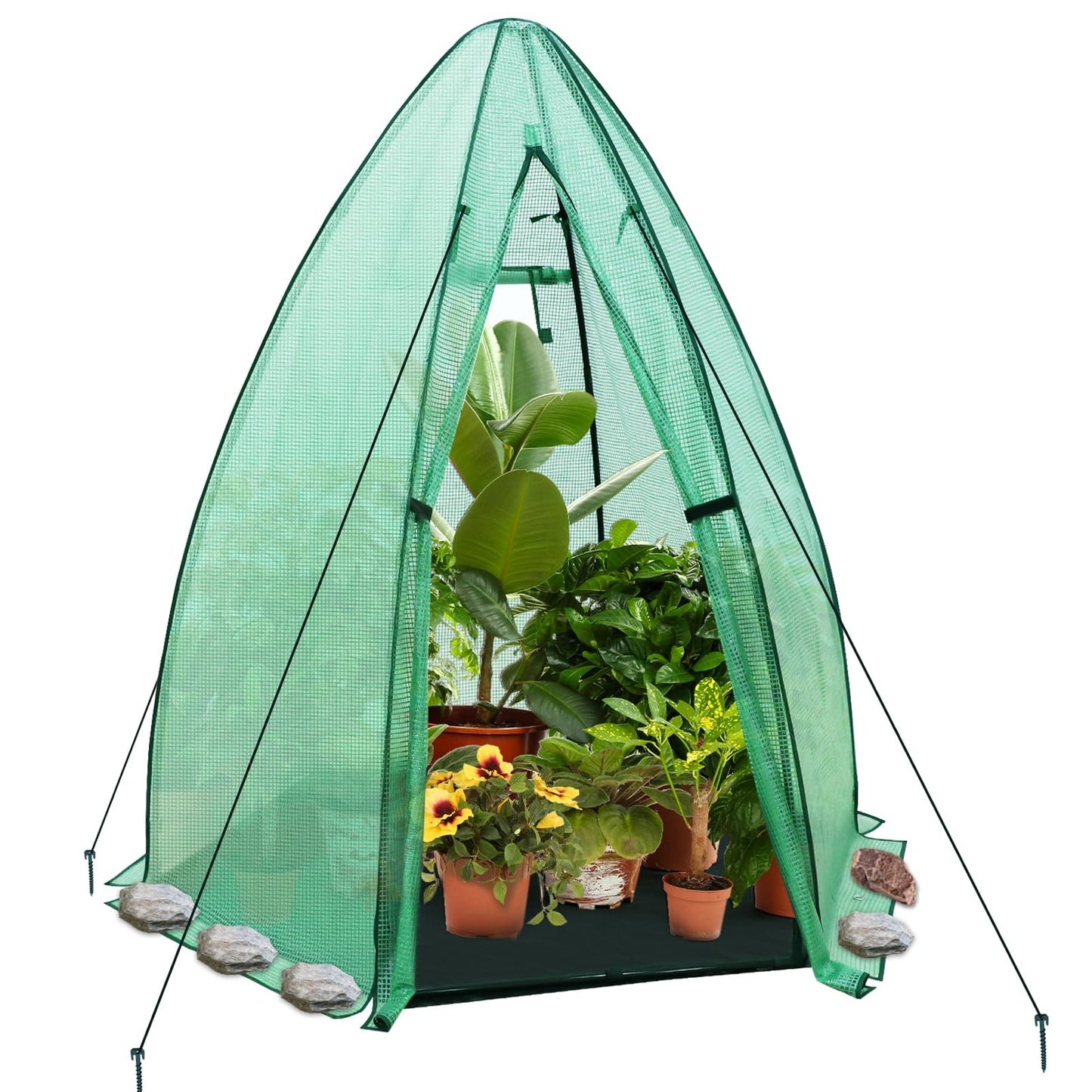 EAGLE PEAK Portable Mini Dome Greenhouse with Zippered Door and Mesh Window, Outdoor Mini Hexagon Greenhouse Kit for Indoor Outdoor Gardening 6' x 5'3'', Green PE Cover