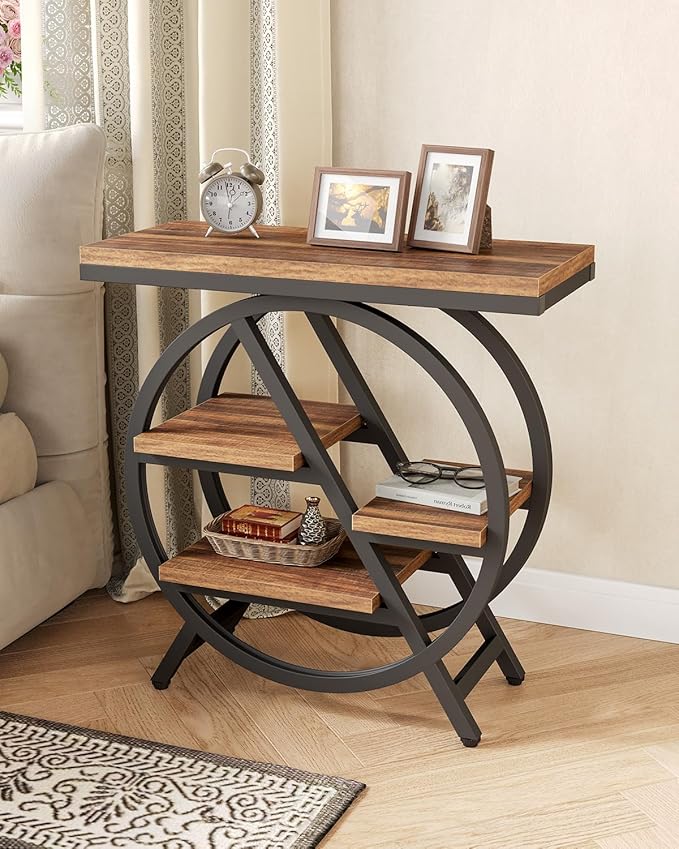 LITTLE TREE Industrial End Table, Narrow Side Table