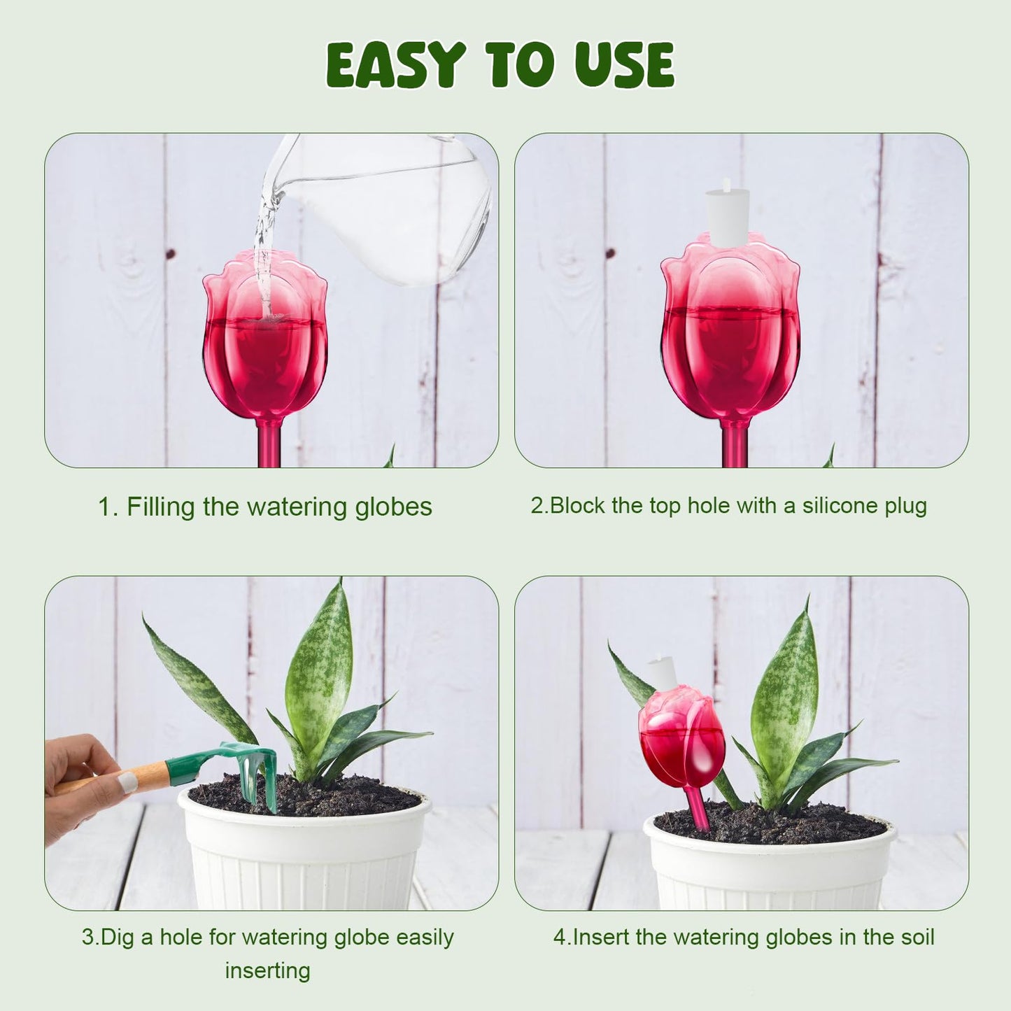 4Pcs Rose Self Watering Globes for Indoor Plants, Iridescent Glass Plant Watering Bulbs with Rainbow Finish, 100ML Decorative Automatic Waterers for Flowers, Ideal for Home Decor & Vacation Gift