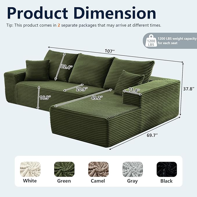 108" Modular Sectional Sofa, Sponge Sofa