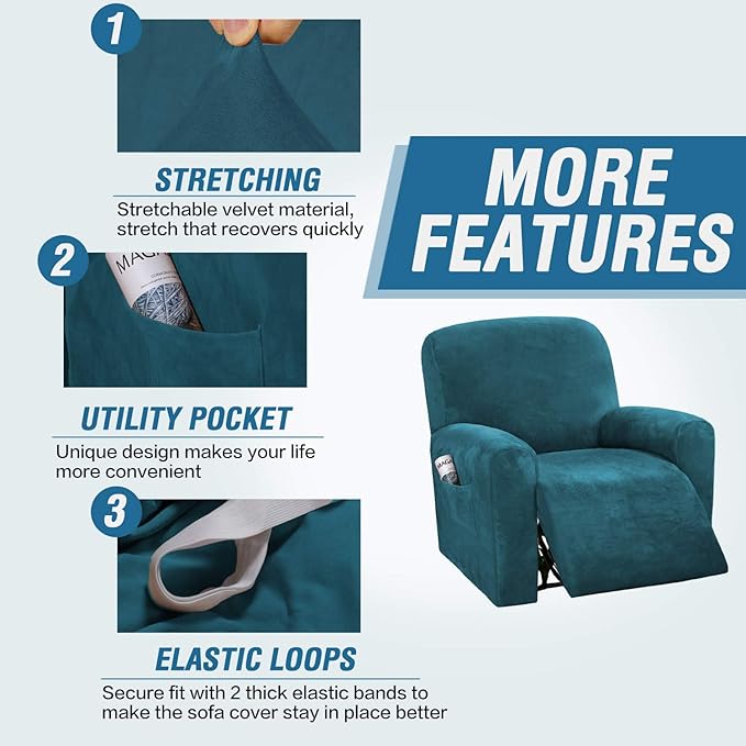 H.VERSAILTEX Velvet Stretch Recliner Couch Covers 4-Pieces Style Recliner Chair