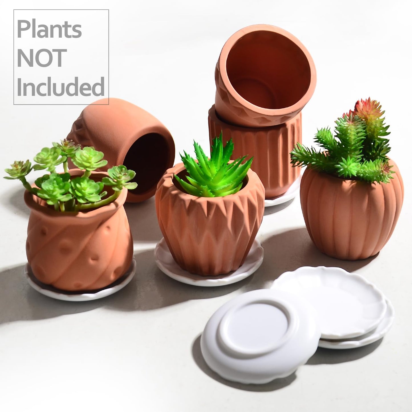 B SEPOR Ceramic Planters Handmade Mini Clay Flower Pot for Small Indoor Plant Succulent Cactus with Melamine Saucer Tray (Terracotta)