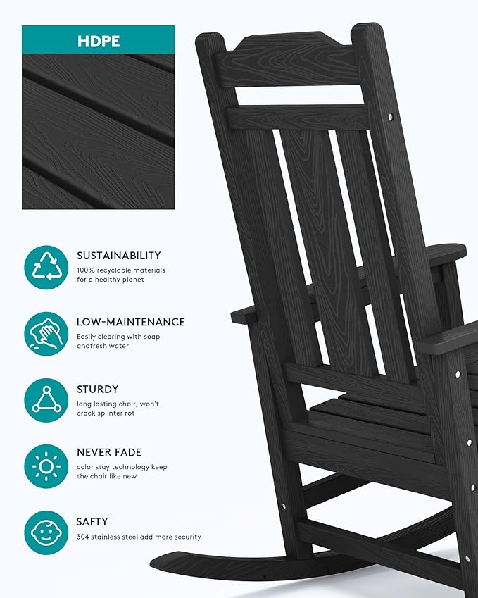 SERWALL Oversized Rocking Chair Outdoor, HDPE Outdoor Rocking Chair