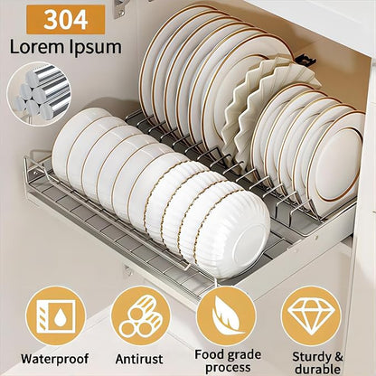 Pull out Cabinet Organizer Fixed with Adhesive Nano Film, Slide out Dish Drying Rack for Kitchen Cabinets, Pull Out Drawer for Kitchen Under Sink Organizer