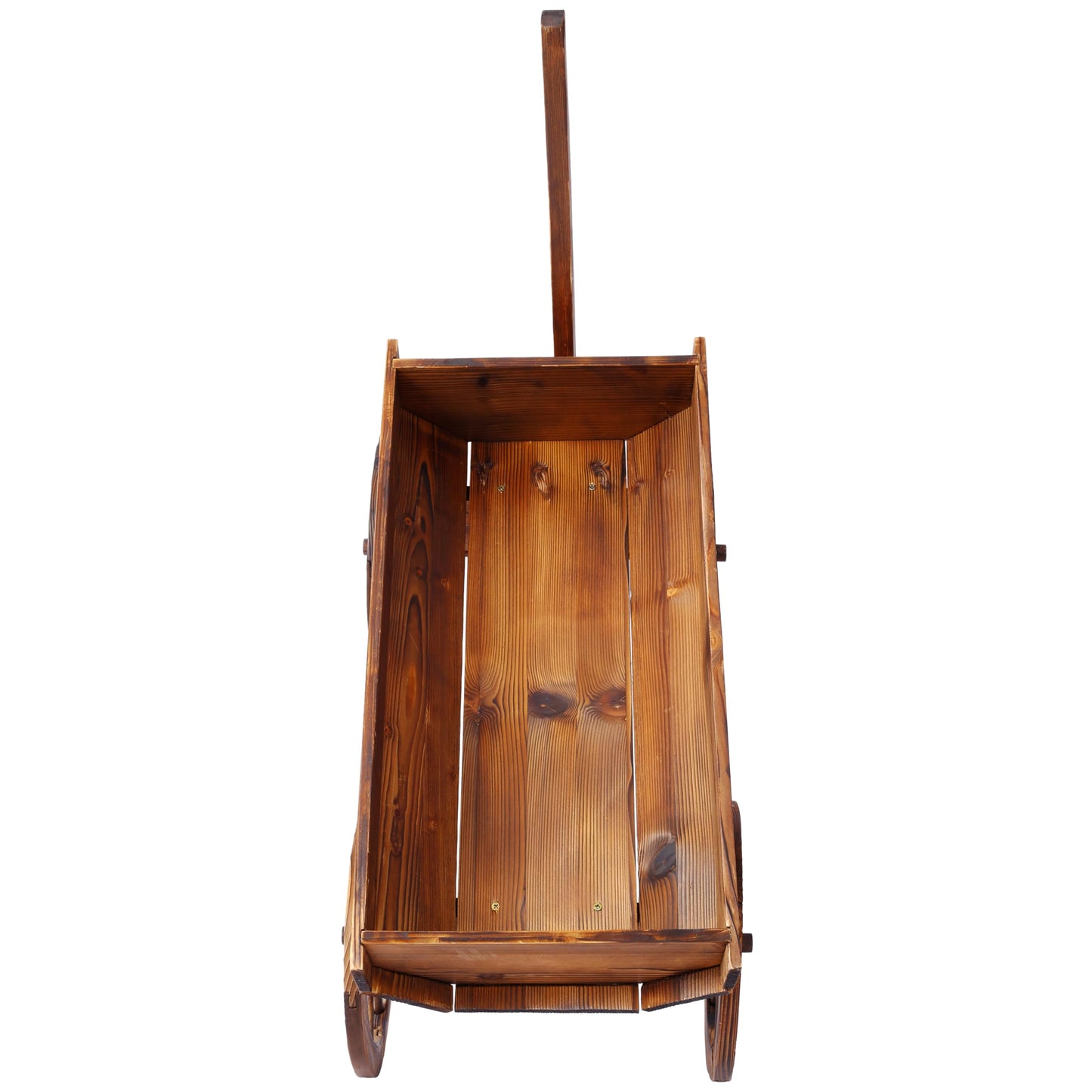 ZENITHLIVING Wooden Wagon Planter with Wheels, Brown Fir Wood Garden Cart, 41.4 x 16 x 24 Inches, Outdoor Flower Pot Stand with Handle