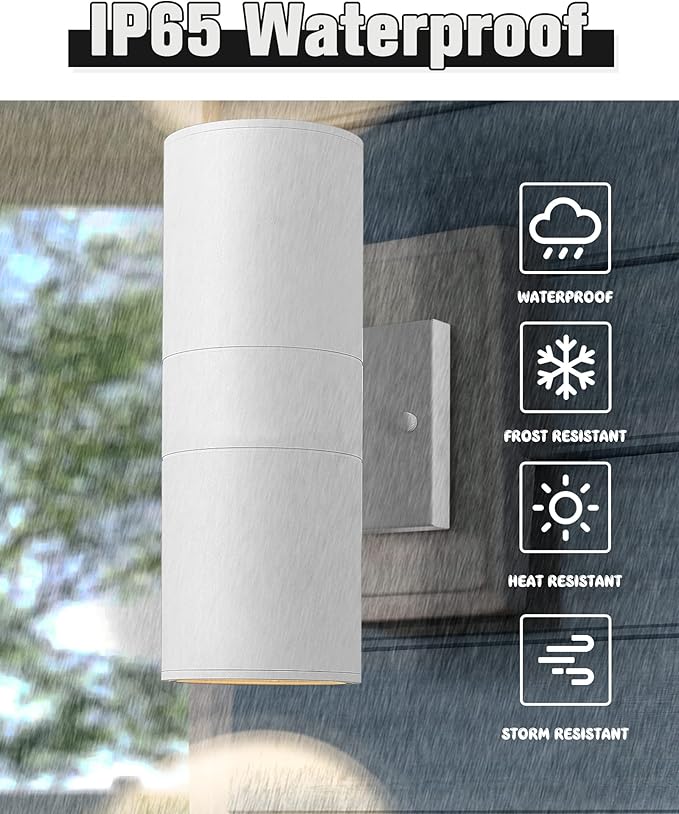 Ken & Ricky White Outdoor Wall Lights,Exterior Sconces Wall Lighting with Tempered Glass Cover,Cylinder Outside Light for House Porch Garage Front Door - 2 Pack