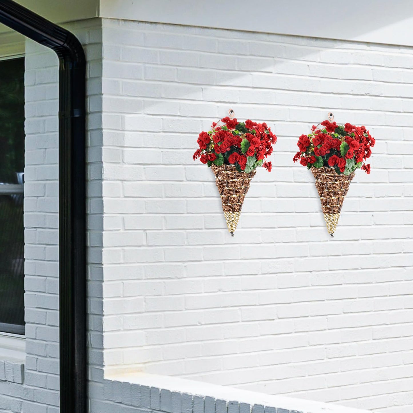 Abaodam 2Pcs Wall Hanging Flower Pots Rattan Planter Basket Set 12.40X5.51X2.75In Space-Saving Wall Mounted Flowerpot Decor for Indoor Outdoor Garden Patio