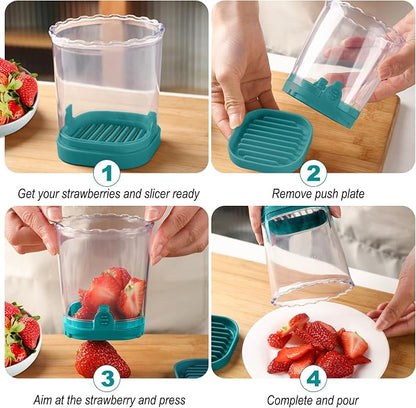 Strawberry Slicer：Fruit Slicer Cup Veggie Salad Speed Cutter for Strawberries Egg Banana Mushroom Cucumber Kiwi the Kitchen Portable Slicing Tool (Dark Teal)