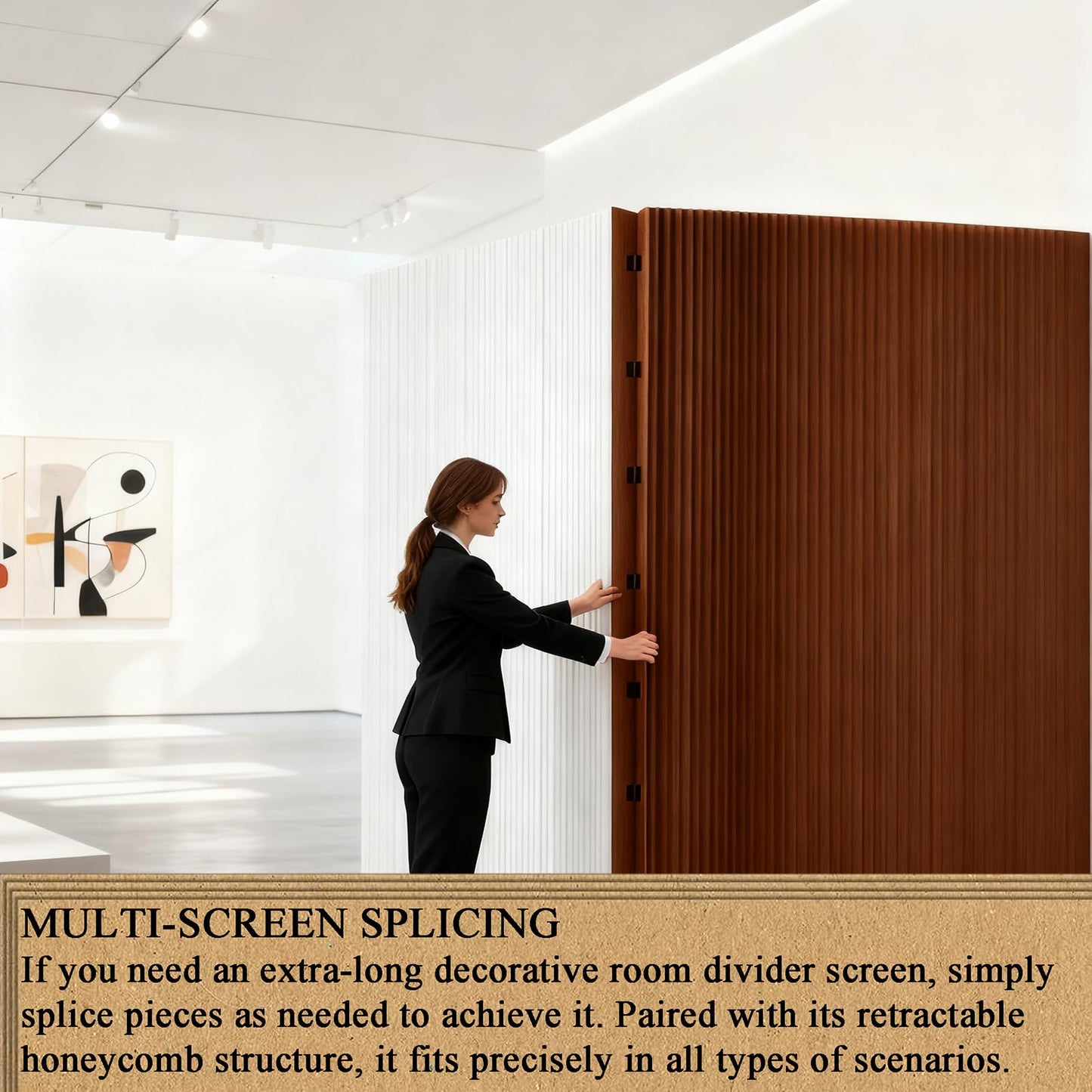 WOHNZA Paper Room Divider Wall Folding Accordion, Modern Retractable Partition Privacy Screen, Decorative White Short Divider for Office Studio Living Bedroom Dorm Exhibition Display