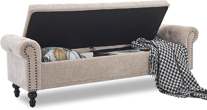 SOFTHION Storage Bench for Bedroom, Upholstered Chenille Storage Ottoman