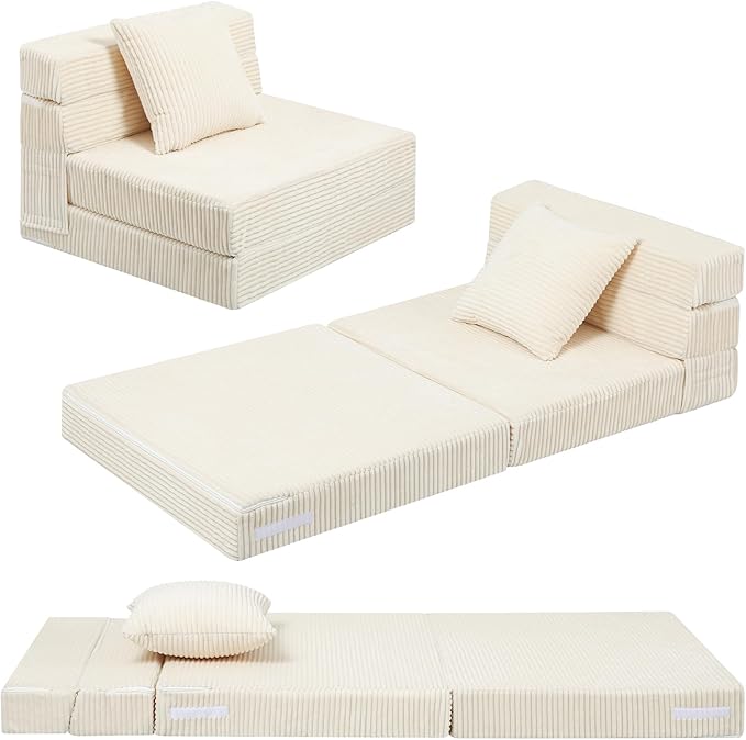 MeMoreCool Folding Sofa for Kids, Corduroy Fold Out Futon Chair, Small Foldable