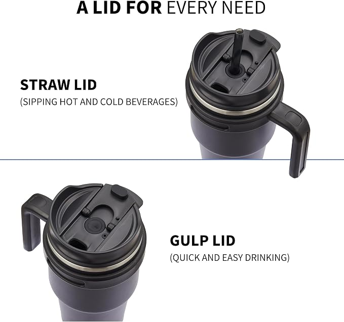 20 oz Insulated Coffee Mug Tumbler with Handle, Stainless Steel Travel Mug Tumbler with Lid and Straw,Double Wall Vacuum Leak Proof Ice Coffee Thermal Cup, Black