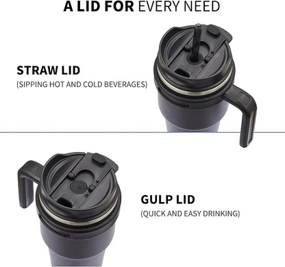 20 oz Insulated Coffee Mug Tumbler with Handle, Stainless Steel Travel Mug Tumbler with Lid and Straw,Double Wall Vacuum Leak Proof Ice Coffee Thermal Cup, Dark Rainbow/Indigo Black