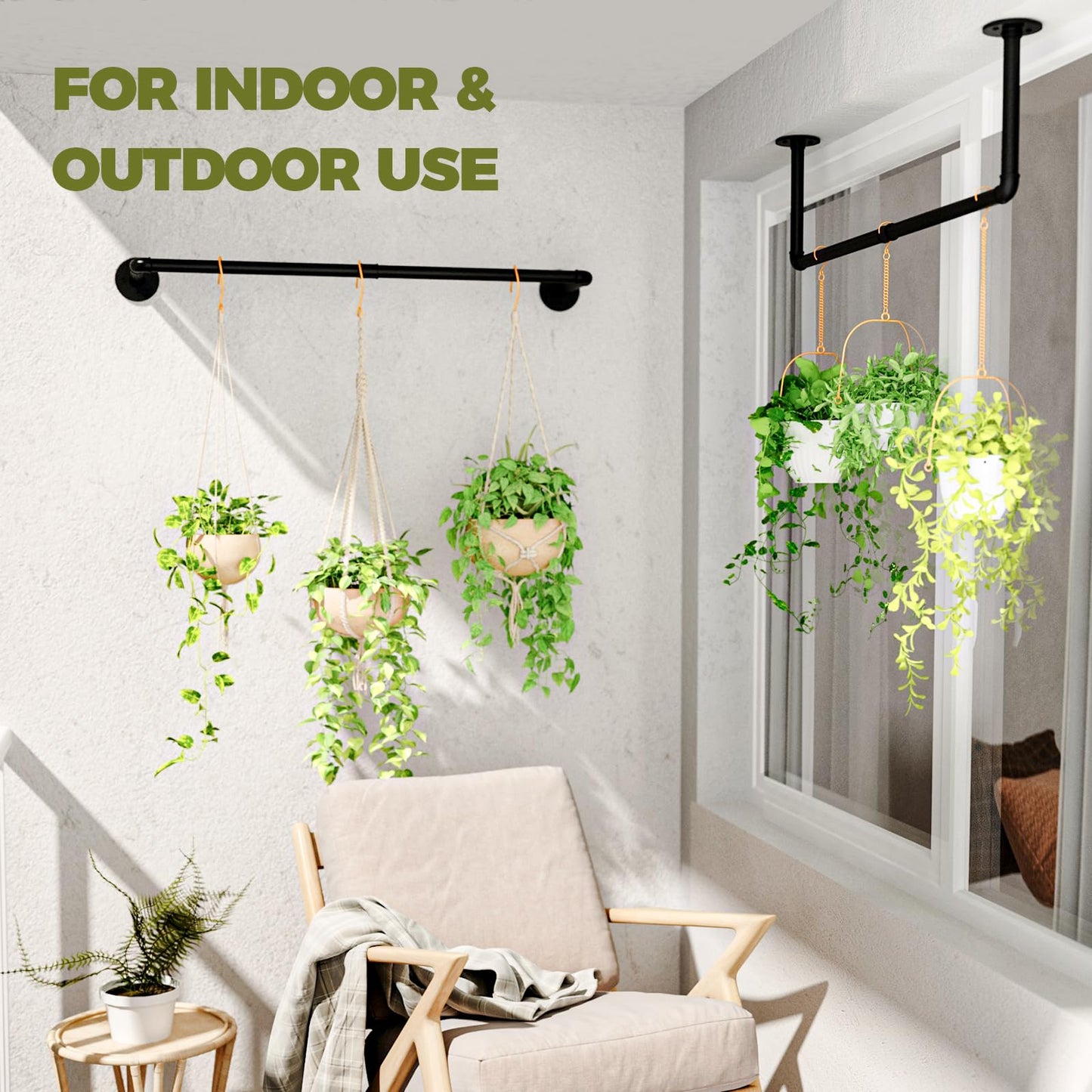 Galood 2Pc Hanging Planters for Indoor Plants Plant Hanger Indoor Hanging Plant Holder Black Metal Rod(Pot/Chain/Plant not Included