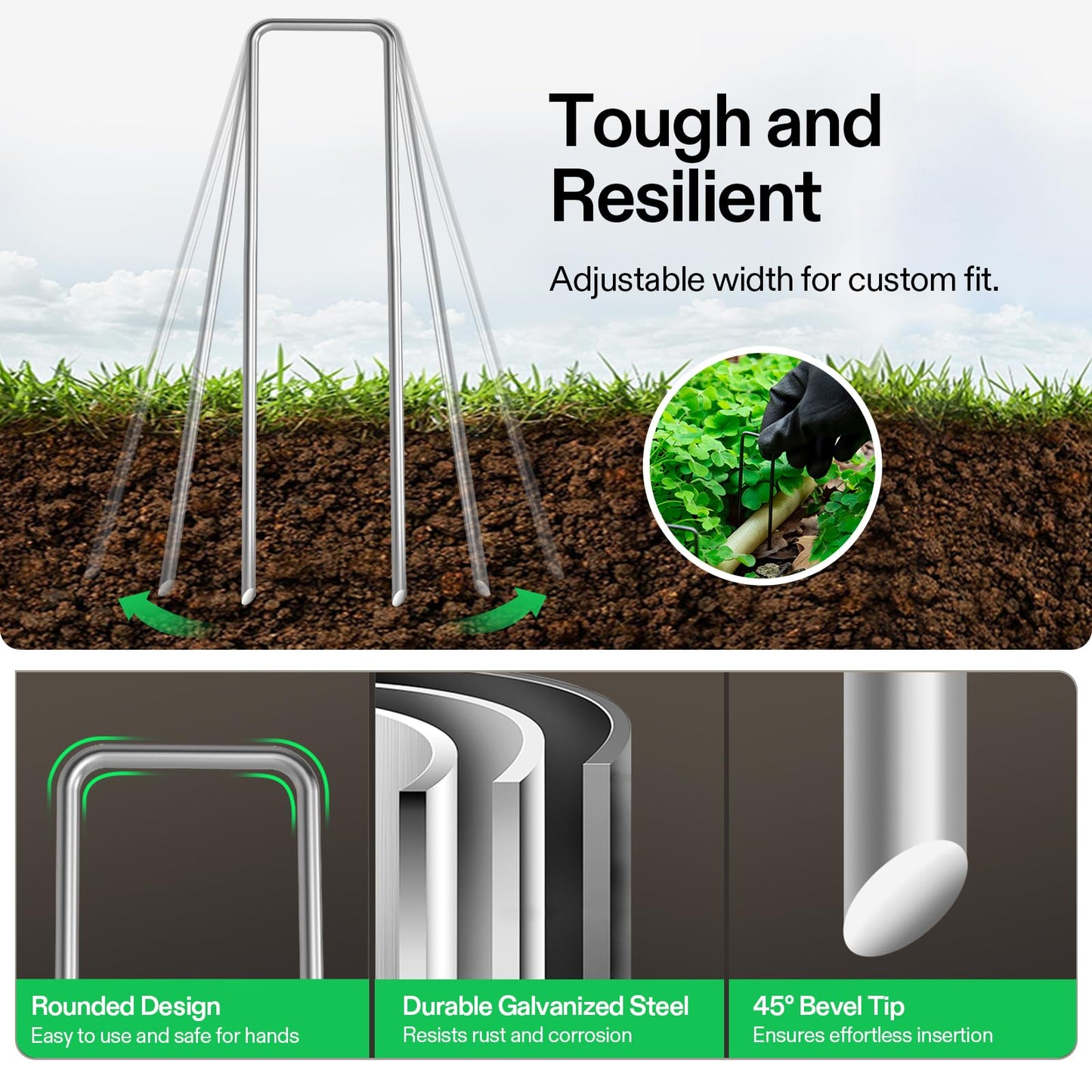 VIVOSUN 6 Inch 50-Pack Garden Stakes, Galvanized Steel Landscape Stapes 11 Gauge U-Shaped Pins for Weed Barrier Fabric, Ground Cover, Soaker Hose, Irrigation Tubing, Holding Fence