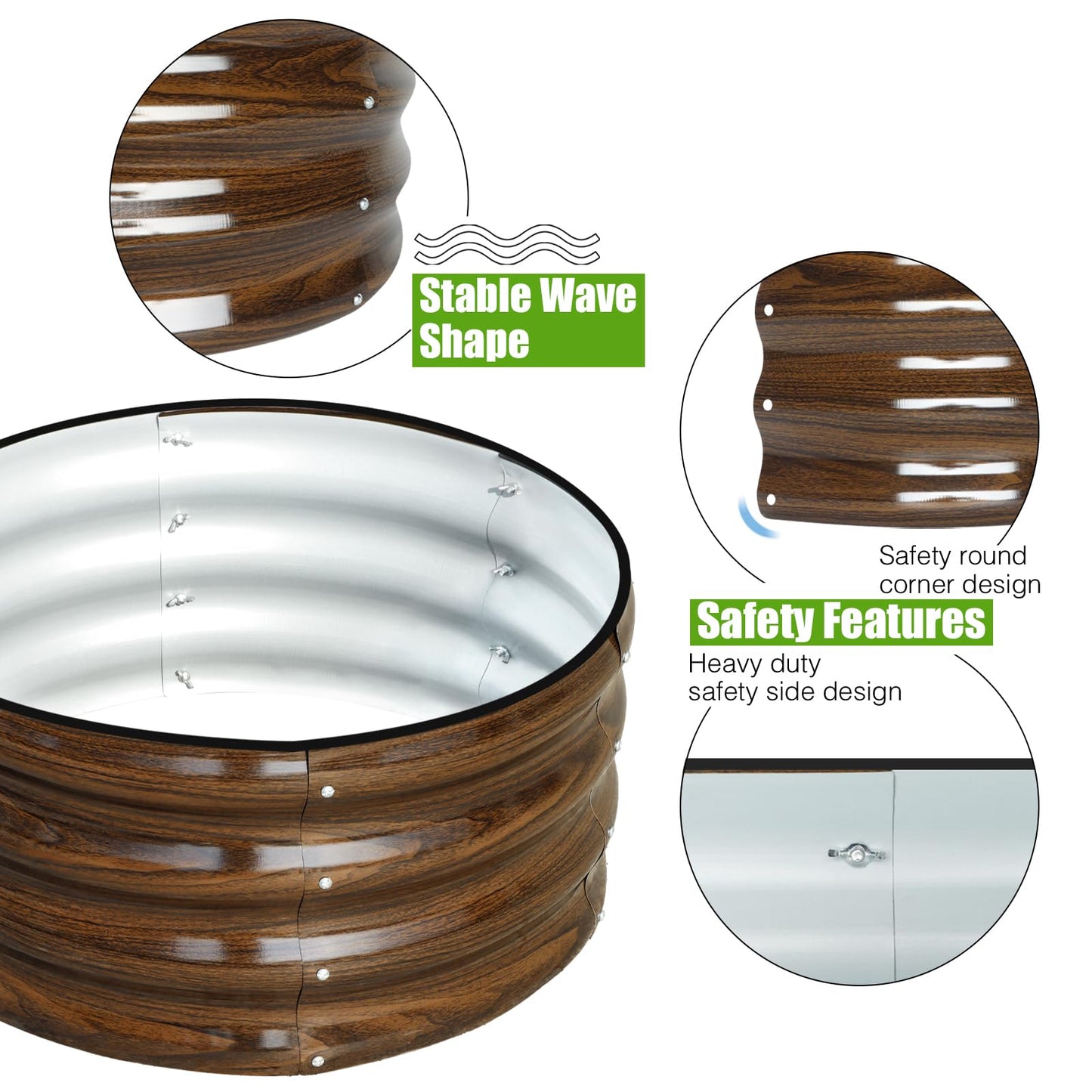 SnugNiture 3 Pcs 2x2x1ft Round Galvanized Raised Garden Bed Kit Outdoor, Metal Planter Box for Planting Plants Vegetables, Brown
