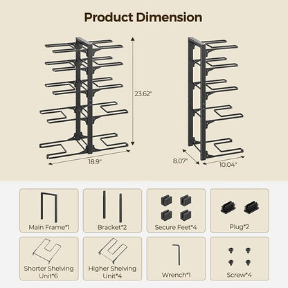 LAMU 10-Tier Pots and Pans Organizer under Cabinet, 23.62" Height Heavy Duty Pots Pans Organizer Rack for inside Cabinet Adjustable for Big Stockpots, Dutch Oven, Cast-iron Pans, Heavy Cookware