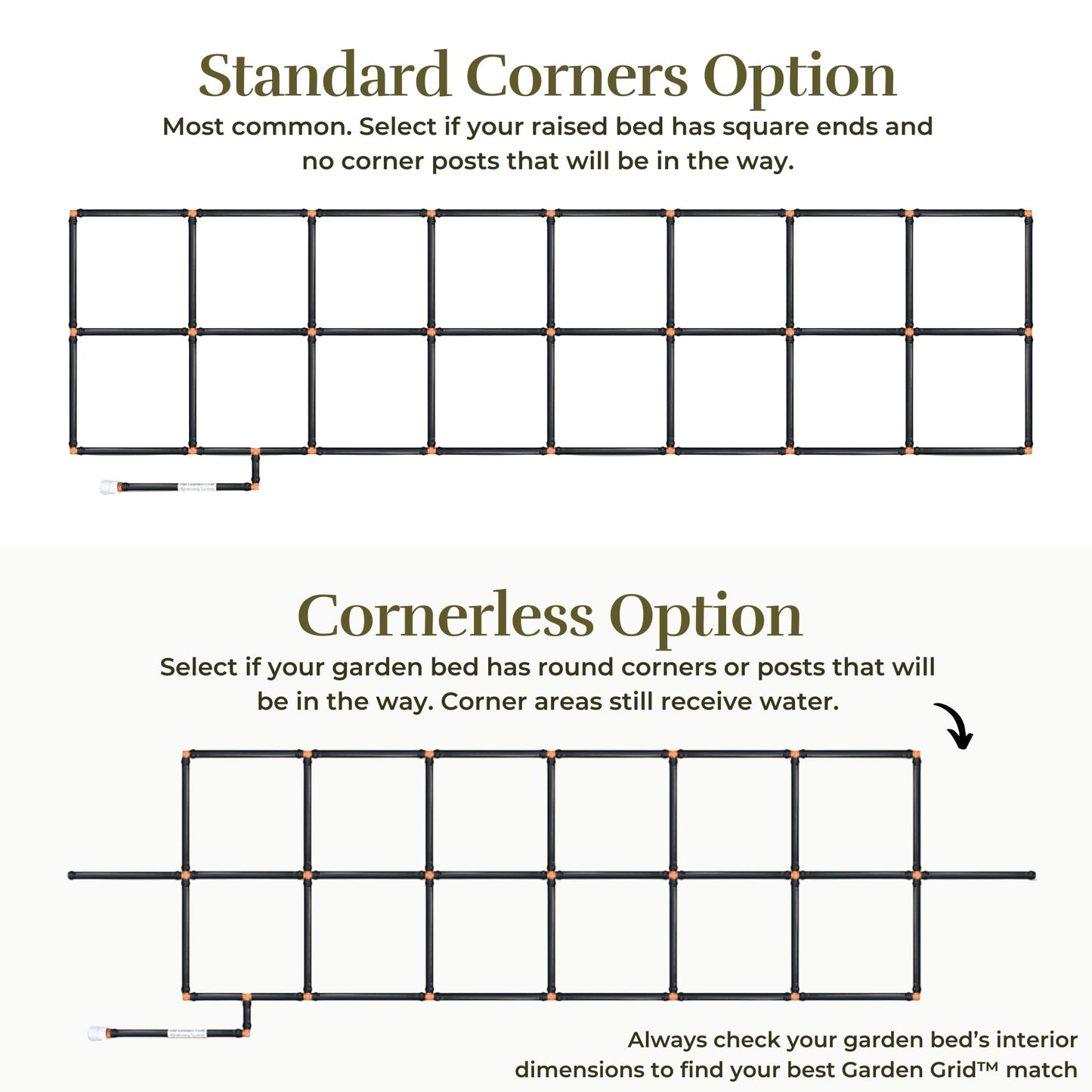 Garden Grid Watering System - 2x6 Cornerless | Raised Garden Bed Drip Irrigation System, But Better | Pre-Assembled, Waters Every Plant | Ideal for Beds w/Corner Posts or Curved Ends | 22.5"x66"