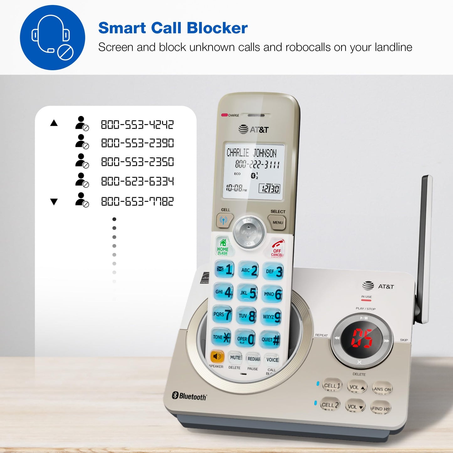 AT&T DL72219 DECT 6.0 2-Handset Cordless Phone for Home with Connect to Cell, Call Blocking, 1.8" Backlit Screen, Big Buttons, intercom, and Unsurpassed Range