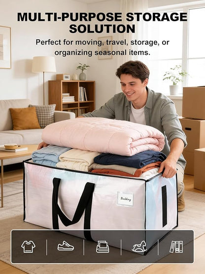 HOMESURE Supports 200lbs Heavy Duty Moving Bags - Strong Zipper & Wrap-Around Handles - Water-Resistant Storage Totes, Durable Alternative to Moving Boxes - 4 Pack - Semi-Transparent
