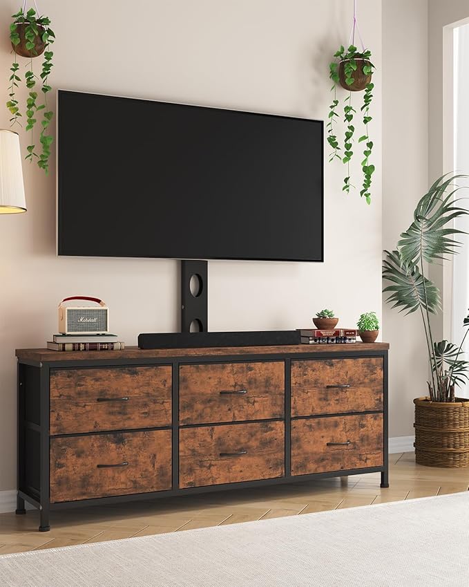 TV Stand with Mount, Fabric Dresser with 6 Drawers