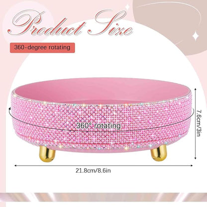Honeydak 360 Rotating Perfume Organizer Gift for Women, Rhinestone Preppy Skincare Organizer Bathroom Counter Makeup Holder Skincare and Perfume Storage for Cosmetic(1 Tier,Pearl,Pink)