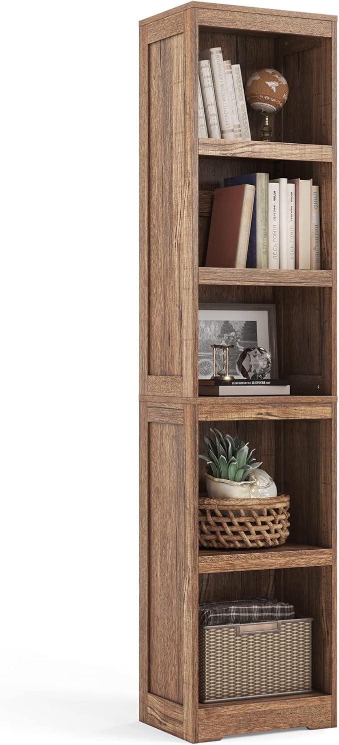LINSY HOME 5-Shelf Bookcase, Narrow Bookshelves Floor Standing Display Storage