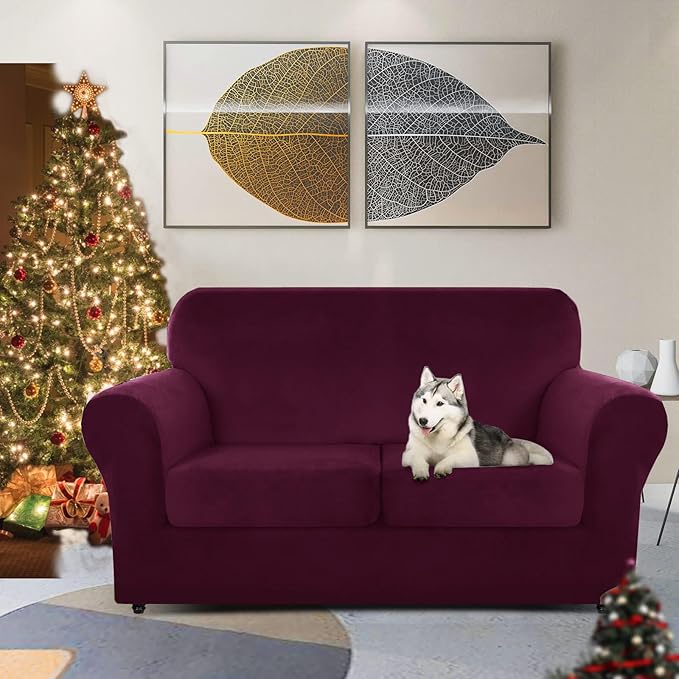 ZNSAYOTX Luxury Velvet Sofa Cover 3 Piece Stretch Loveseat Covers