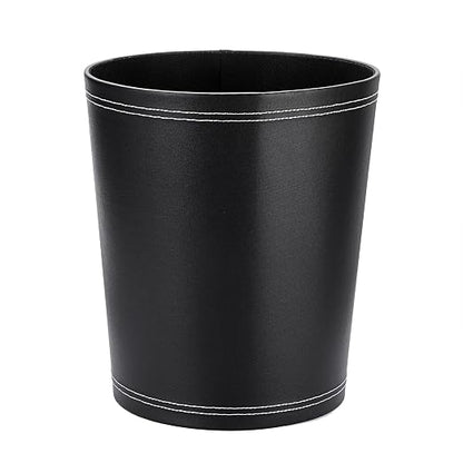 Sumnacon Round Leather Waste Basket,Small Classic PU Trash Garbage Can Under Desk Cabinet, Contemporary Wastebasket Bin for Home Office Laundry Room Living Room Bathroom Office,Black