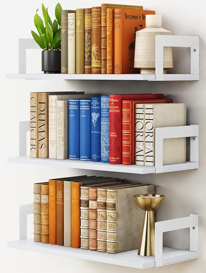 Harwaya White Wall Bookshelf for Kids Room, Small Floating Book Shelf for Teen