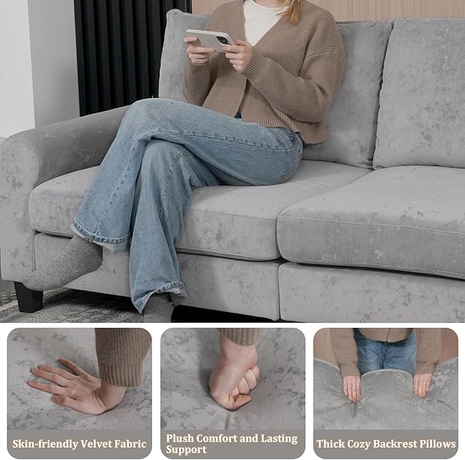 EASE MOOSE 88.5" Large Seat Velvet Loveseat Sofa, Soft Deep Seat Couches