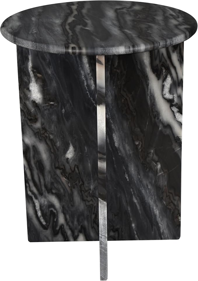 JONATHAN Y Javier Solid Black/Gray Marble End Table, 17.75" Round Modern Accent