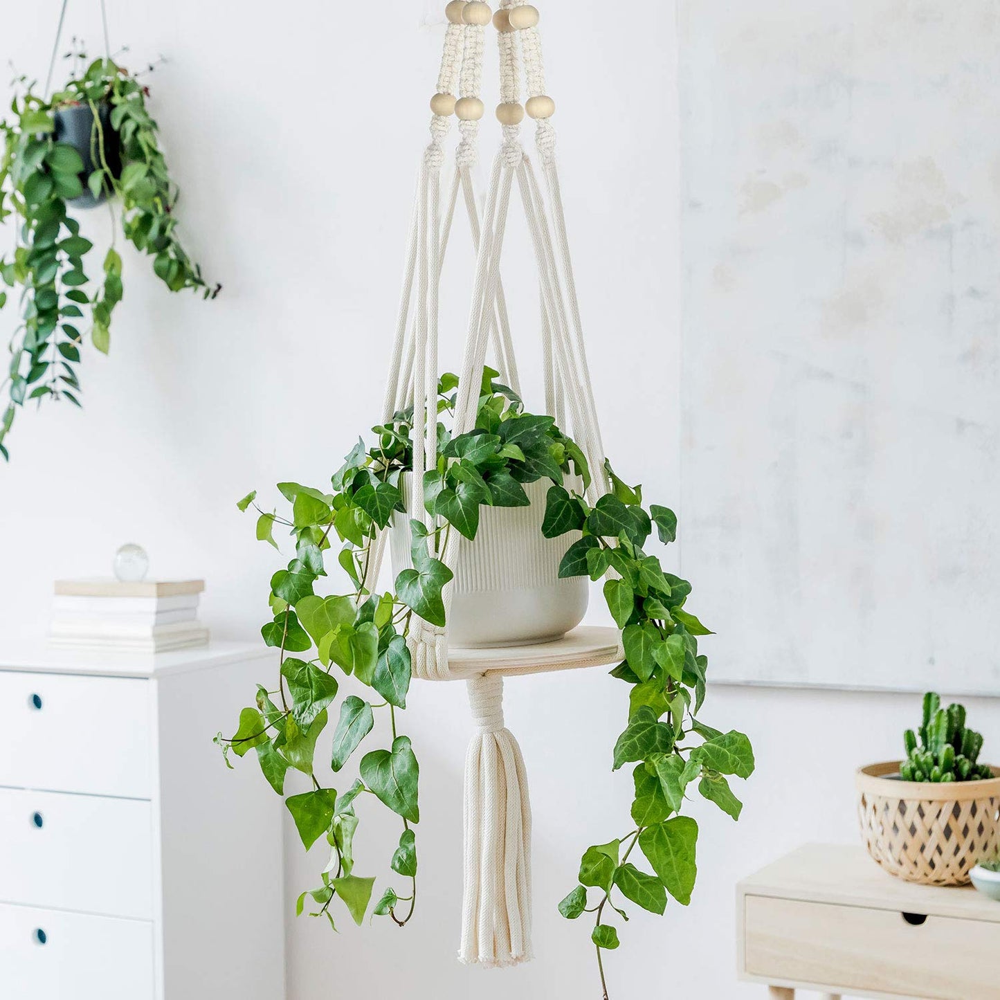 6 Pieces Macrame Plant Hangers with 6 Hooks, Different Tiers, Handmade Rope Hanging Planters Set Flower Pots Holder Stand Hanging Plant Holder for Indoor Outdoor Boho Home Decor (Creamy White)